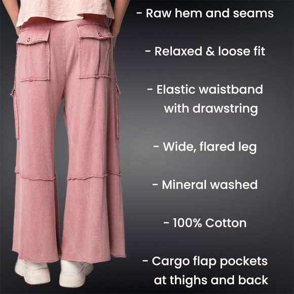 EASEL “Feeling Good Cargos” Mineral Washed Flared Leg, Raw Seams & Hems, Pockets - Picture 11 of 16